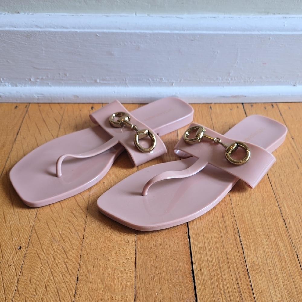 NWOT, Jeffrey Campbell, Linques-J, Jelly Thong Flat Sandal, Nude, Women's 9